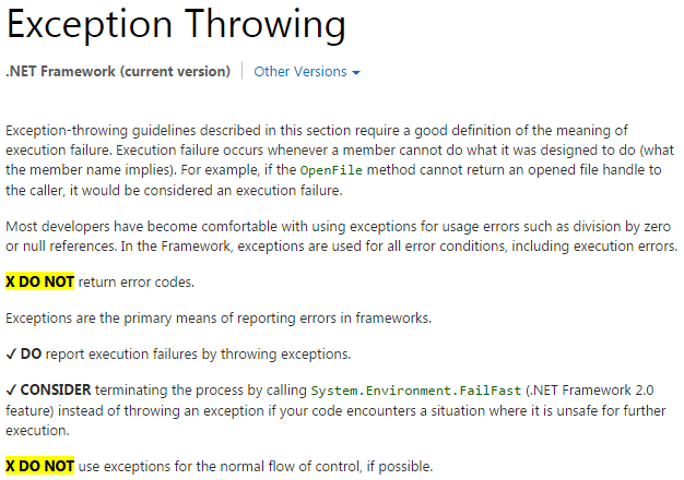 Framework Design Guidelines for Exceptions
